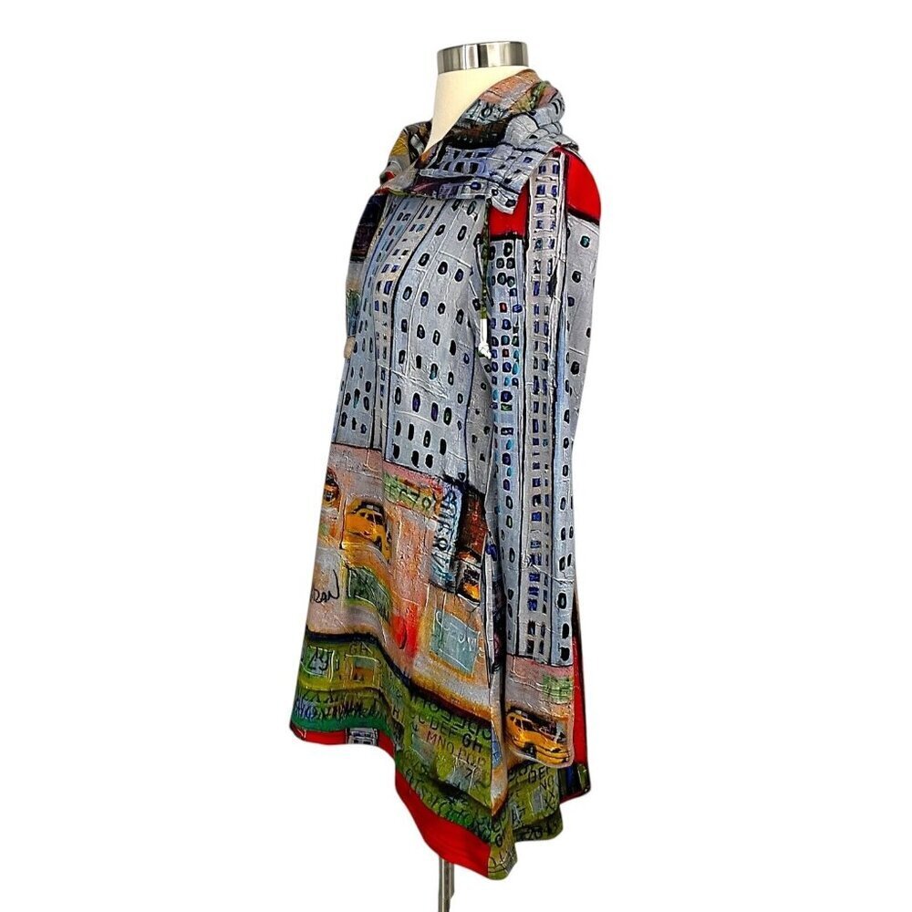 Ubu Size L Tunic Long Sleeve Landscape City Collared Multicolor Bamboo - Picture 4 of 11